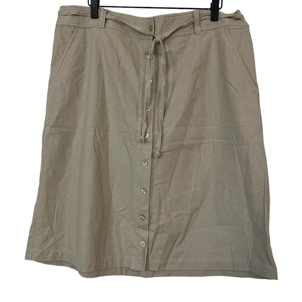 Eddie Bauer Womens BUtton Front A Line Linen Blend  Tan Skirt Size 16 Style 0186